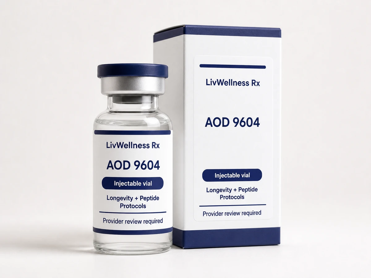 LivWellness Rx AOD 9604 product packaging.