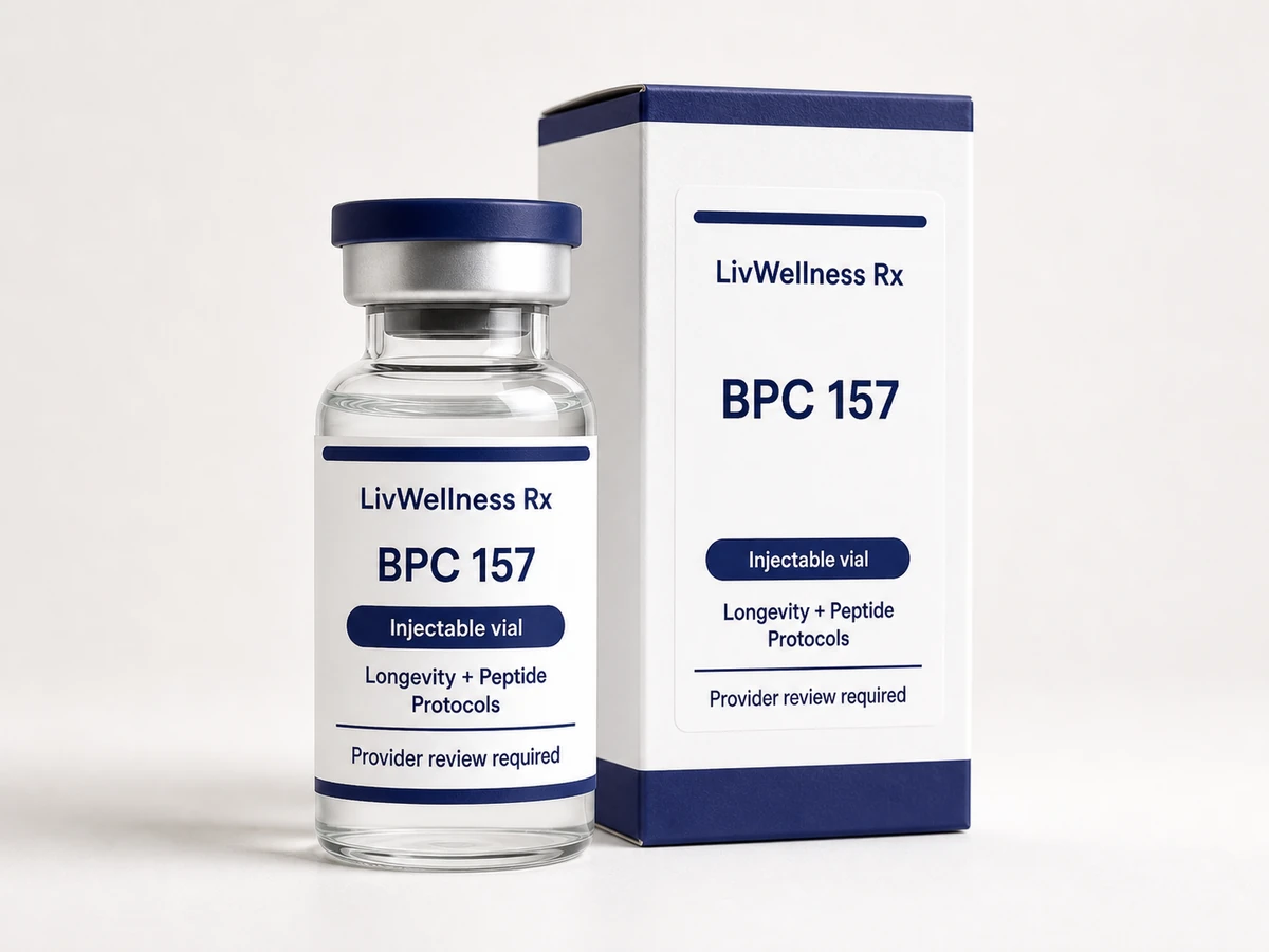 LivWellness Rx BPC 157 product packaging.