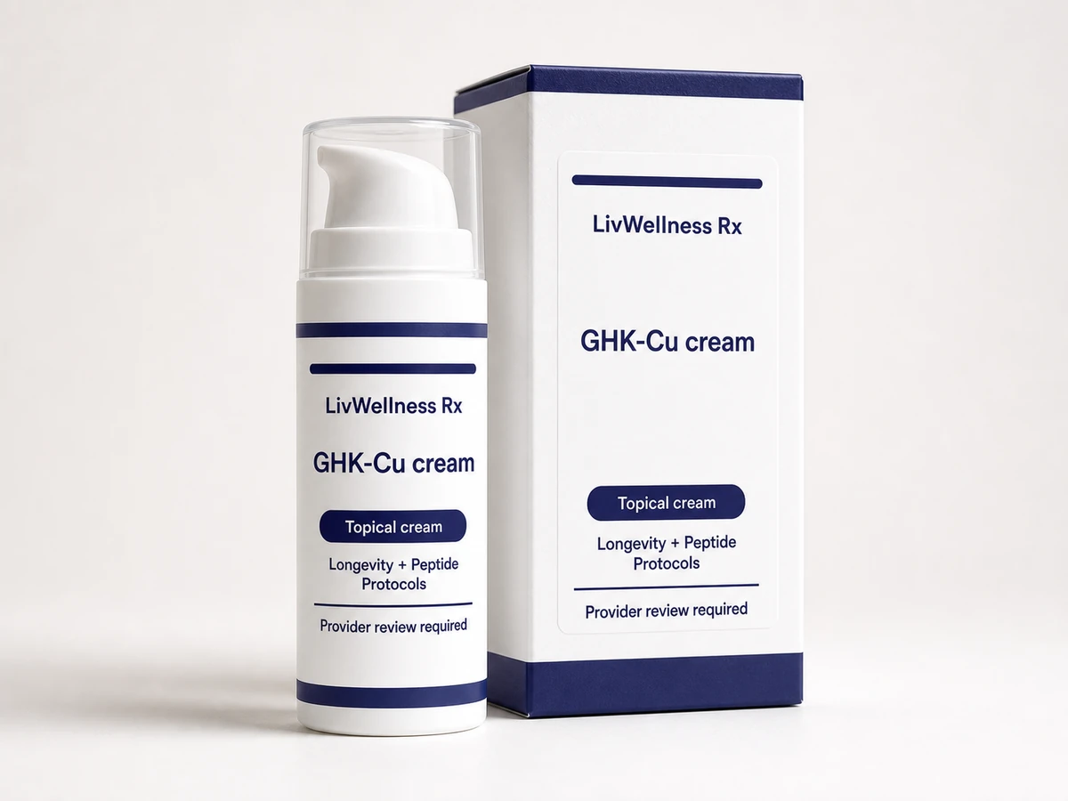 LivWellness Rx GHK-Cu cream product packaging.