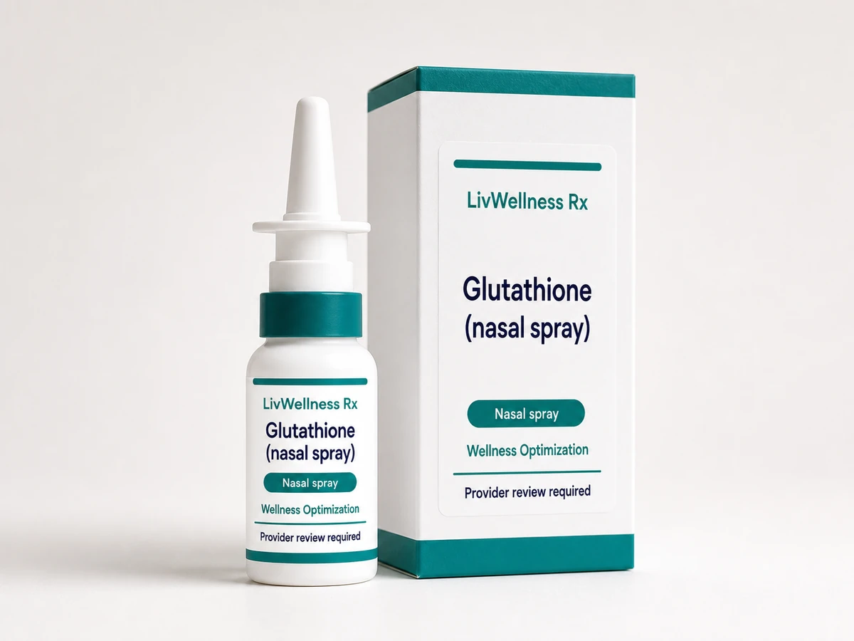LivWellness Rx Glutathione (nasal spray) product packaging.