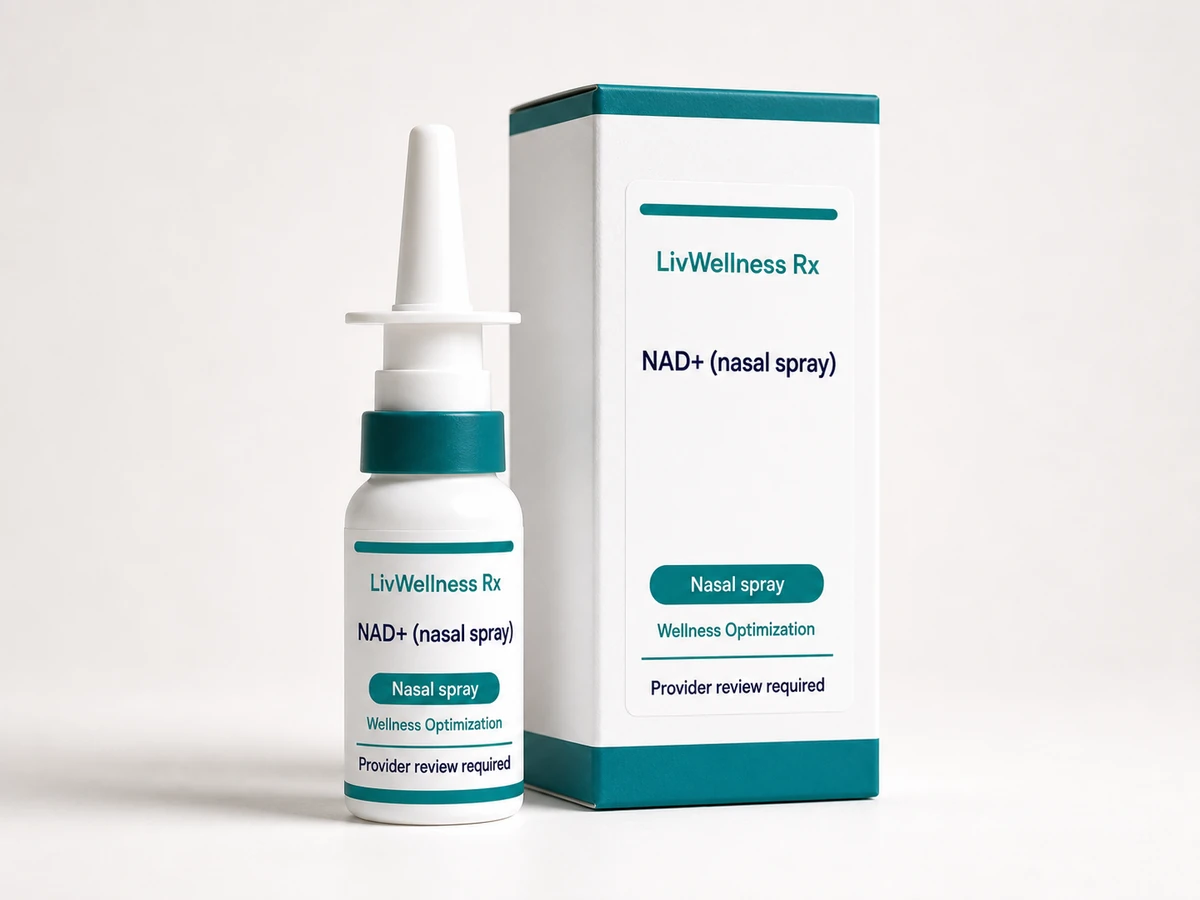 LivWellness Rx NAD+ (nasal spray) product packaging.