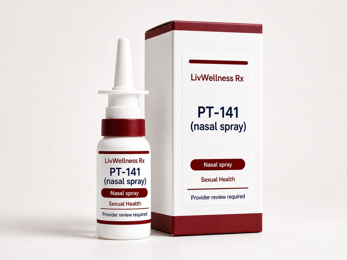 LivWellness Rx PT-141 (nasal spray) product packaging.