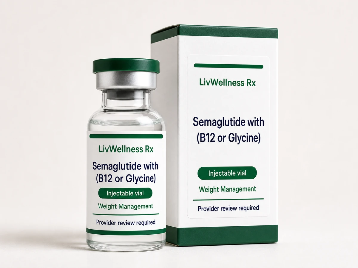 LivWellness Rx Semaglutide with (B12 or Glycine) product packaging.