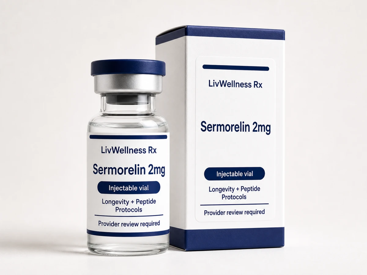 LivWellness Rx Sermorelin 2mg product packaging.