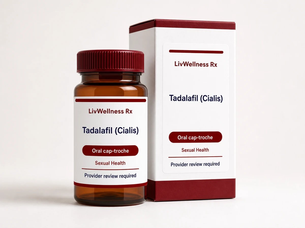 LivWellness Rx Tadalafil (Cialis) product packaging.