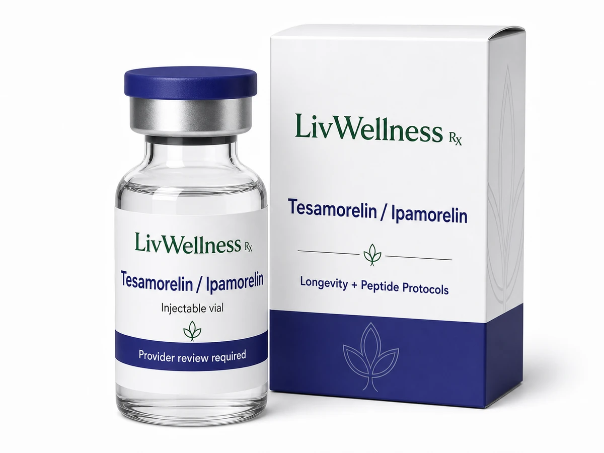 LivWellness Rx Tesamorelin / Ipamorelin product packaging.