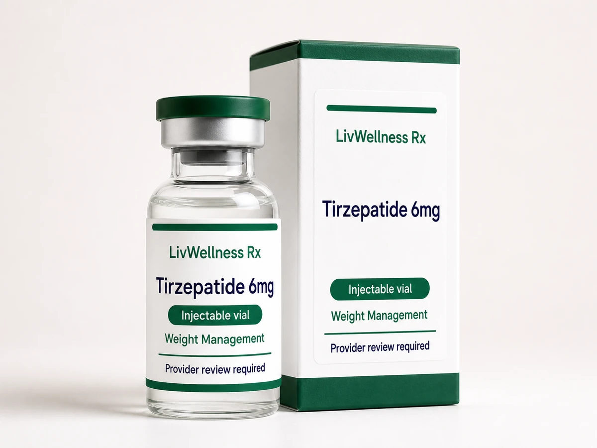 LivWellness Rx Tirzepatide 6mg product packaging.